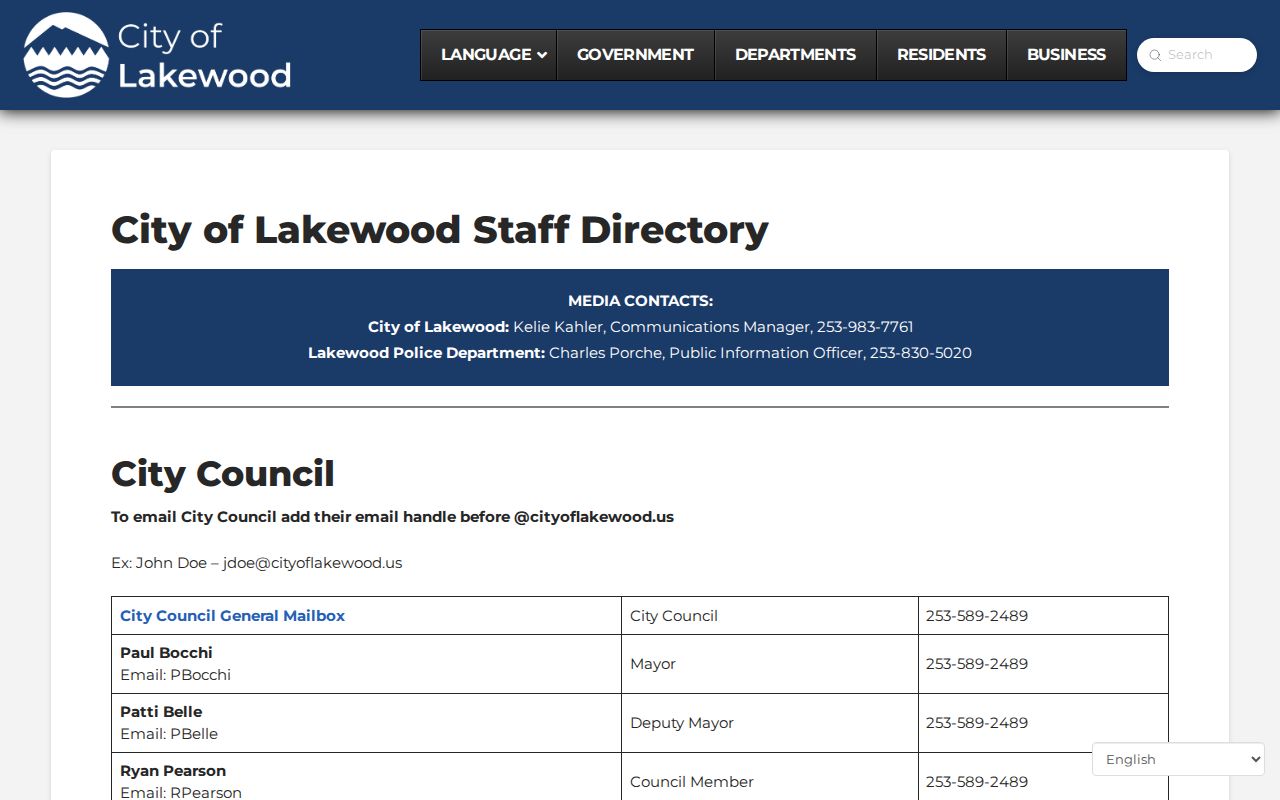 Lakewood people directories city staff listing