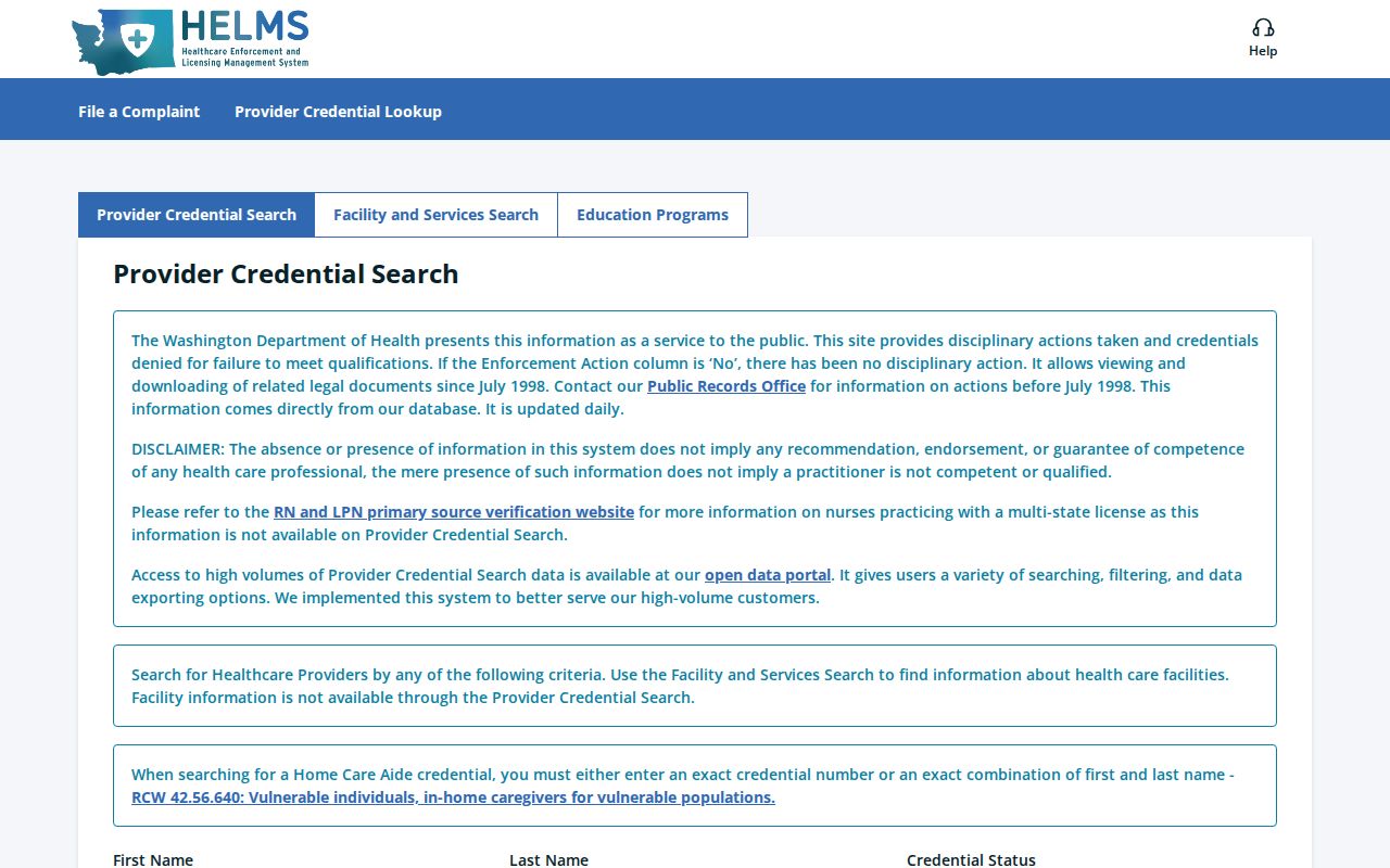 Lakewood people search through Washington provider credentials
